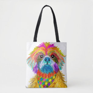 Bolsa Tote Sacola bonito e colorida de Shih Tzu