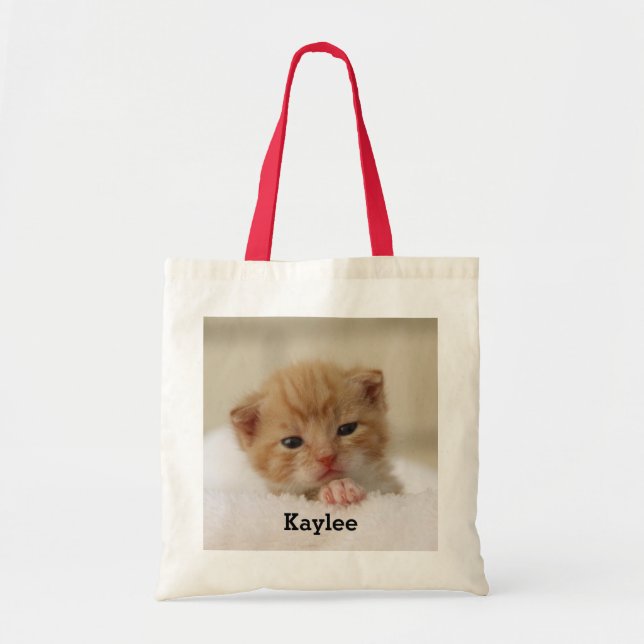 Bolsa Tote Sacola bonito personalizada do gatinho do gato (Frente)