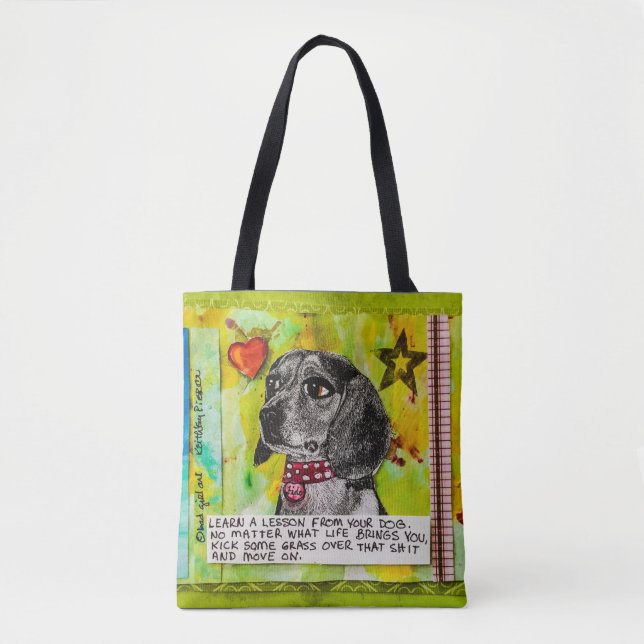 Bolsa Tote Sacola. Cão em um lado e gato no outro (Frente)