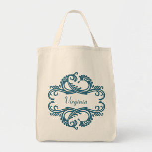 Bolsa Tote Sacola chique azul do damasco