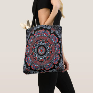 Bolsa Tote Sacola cinzenta & vermelha elegante da mandala