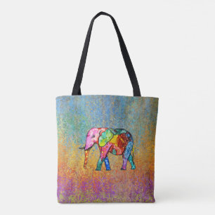 Bolsa Tote Sacola colorida e bonito do elefante do arco-íris