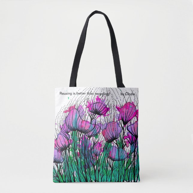 Bolsa Tote Sacola com as flores cor-de-rosa lunáticas (Frente)