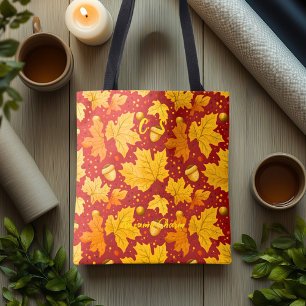 Bolsa Tote Sacola com Folhas de Bordo Douradas Caindo e Bolot