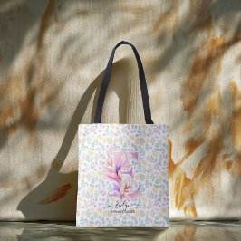 Bolsa Tote Sacola com Monograma Floral de Evelyn com Fundo Ja