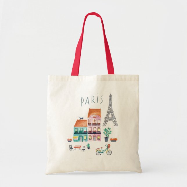 Bolsa Tote Sacola com um impressão da cidade de Paris. (Frente)