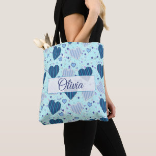 Bolsa Tote Sacola conhecida personalizada com corações azui