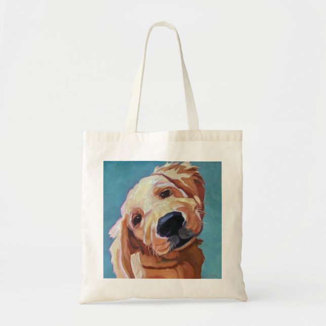 Bolsa Tote Sacola da arte do golden retriever do filhote de (Frente)