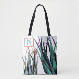 Bolsa Tote Sacola da foto da planta do aloés do monograma