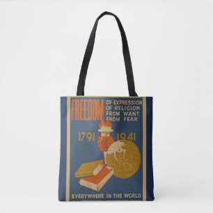 Bolsa Tote Sacola da "liberdade" do vintage