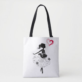 Bolsa Tote Sacola da menina do coração do amor