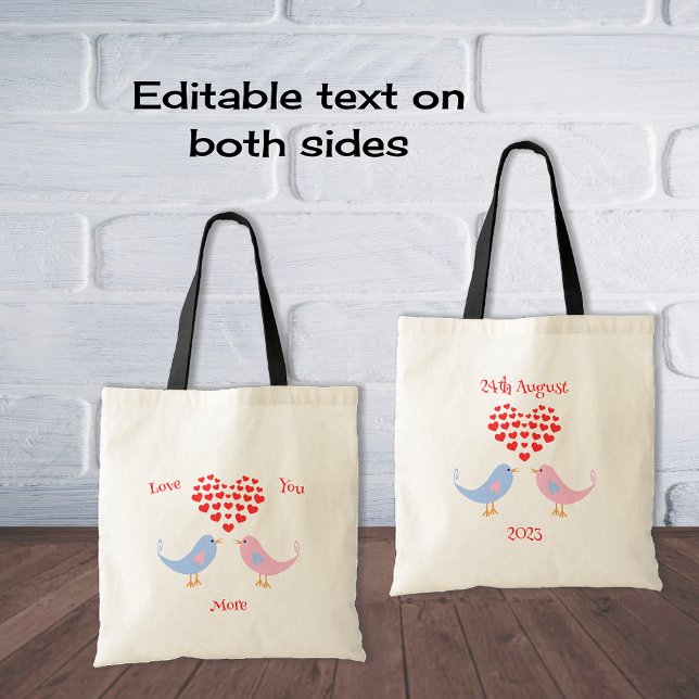 Bolsa Tote Sacola de casal romântico com corações (Natural bag with black handles)