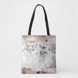 Bolsa Tote Sacola de Compras com Esboço de Gato de Leonardo d