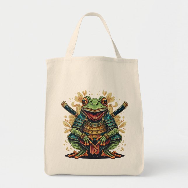 Bolsa Tote Sacola de compras do guerreiro sapo samurai (Frente)
