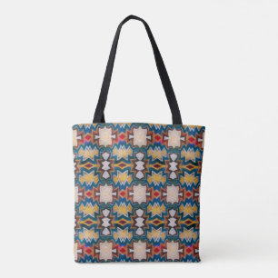 Bolsa Tote Sacola de Formas Tribais Inspiradas em Bege, Azul,