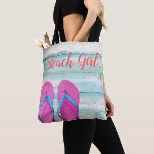 Bolsa Tote Sacola de madeira dos chinelos do rosa da cerceta
