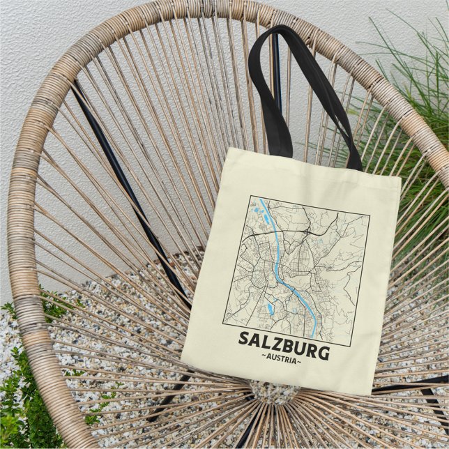 Bolsa Tote Sacola de mão com mapa da cidade de Salzburgo, Áus (Criador carregado)