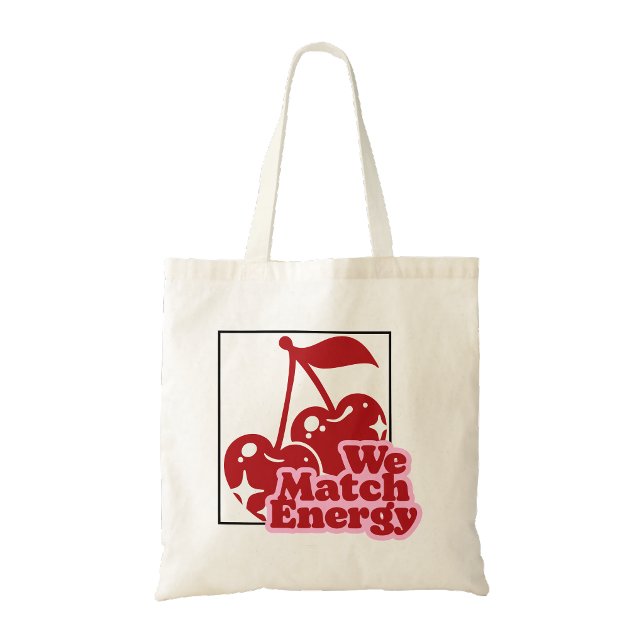 Bolsa Tote Sacola de mão estampada de cereja (We match energy cherry print tote bag)