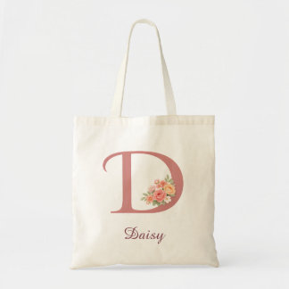 Bolsa Tote Sacola de Monograma com Letra D Floral Personaliza