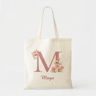 Bolsa Tote Sacola de Monograma com Letra M Floral Personaliza