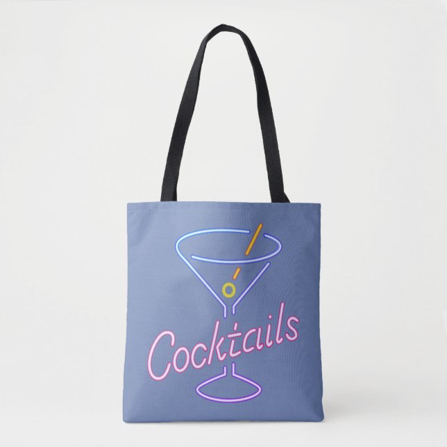 Bolsa Tote Sacola de néon do sinal dos cocktail (Frente)
