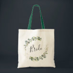 Bolsa Tote sacola de noiva de folhagem verde-guinada elagante<br><div class="desc">simples script de caligrafia aquarela verde-claro noiva tote de casamento</div>