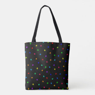 Bolsa Tote Sacola de Pawprint do arco-íris com fundo preto
