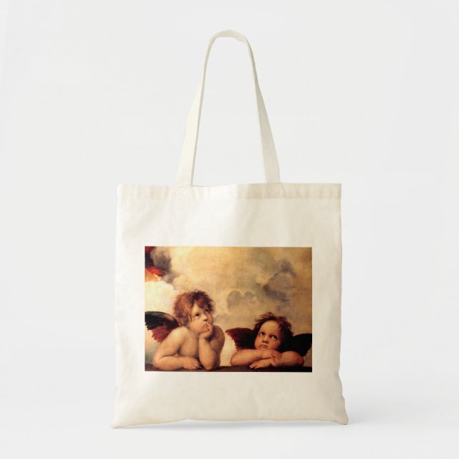 Bolsa Tote Sacola de Sistine Madonna dos querubins de Raphael (Frente)