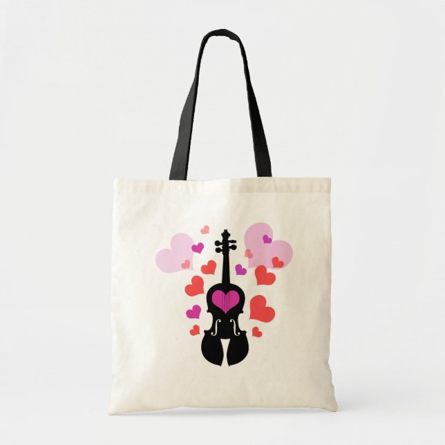 Bolsa Tote Sacola do amor e dos corações do violino (Frente)