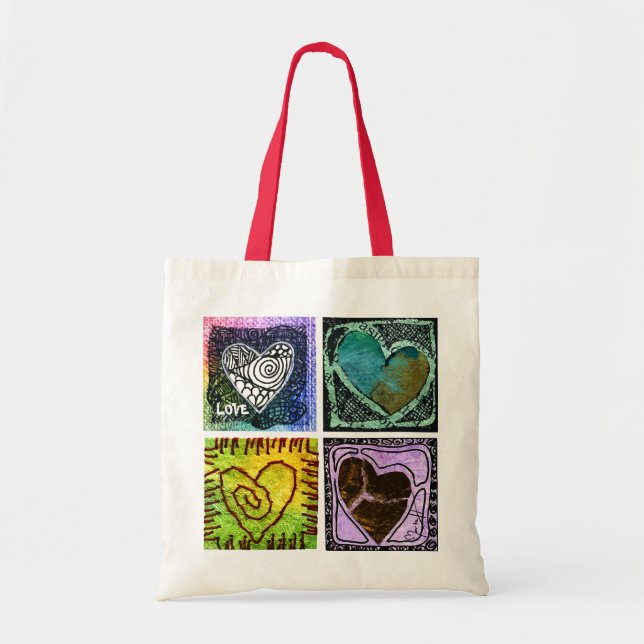Bolsa Tote Sacola do amor - quatro corações artísticos (Frente)