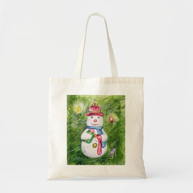 Bolsa Tote Sacola do boneco de neve da árvore de Natal (Frente)