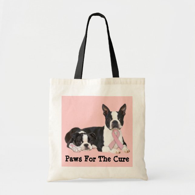 Bolsa Tote Sacola do cancro da mama de Boston Terrier (Frente)