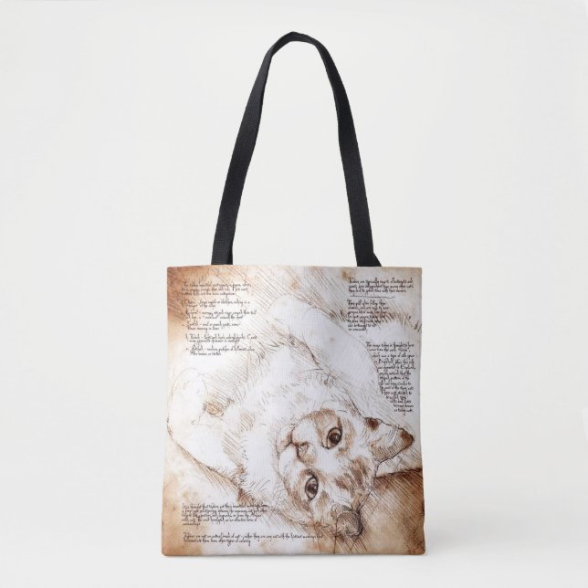 Bolsa Tote Sacola do esboço do gato de Leonardo da Vinci (Frente)