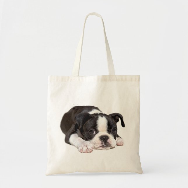 Bolsa Tote Sacola do filhote de cachorro de Boston Terrier (Frente)
