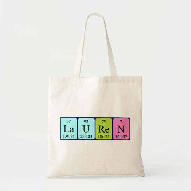 Bolsa Tote Sacola do nome da mesa periódica de Lauren (Frente)