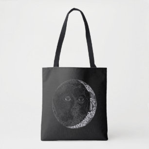 Bolsa Tote Sacola do preto da ilustração da cara de lua