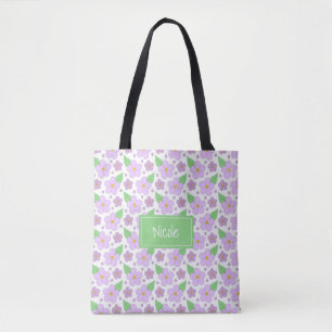 Bolsa Tote Sacola do teste padrão de flores do Lilac