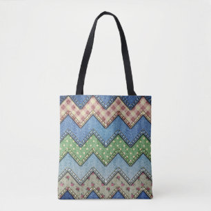 Bolsa Tote Sacola do teste padrão dos retalhos de jeans da