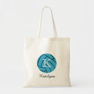 Bolsa Tote Sacola do voleibol de turquesa do monograma