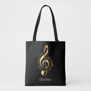 Bolsa Tote Sacola Dourado da música do Clef de triplo