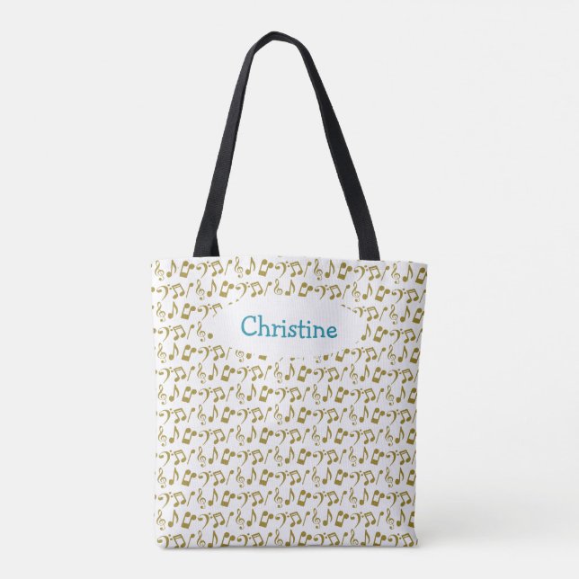 Bolsa Tote Sacola Dourado personalizada da nota da música (Verso)