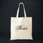 Bolsa Tote Sacola elegante da noiva<br><div class="desc">Esta sacola caracteriza a palavra "noiva" em uma pia batismal preta elegante - o excelente para noiva-à-está! Aperfeiçoe para guardarar um planejador do casamento,  compartimentos,  etc.!</div>