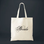 Bolsa Tote Sacola elegante da noiva<br><div class="desc">Esta sacola caracteriza a palavra "noiva" em uma pia batismal preta elegante - o excelente para noiva-à-está! Aperfeiçoe para guardarar um planejador do casamento,  compartimentos,  etc.!</div>