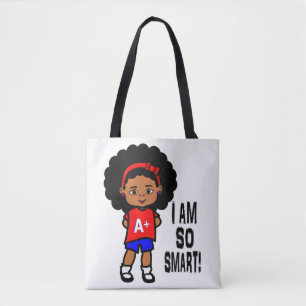 Bolsa Tote Sacola esperta feliz da menina do afro-americano