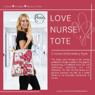 Bolsa Tote Sacola Estilo Bordado Crochê Enfermeira Amorosa