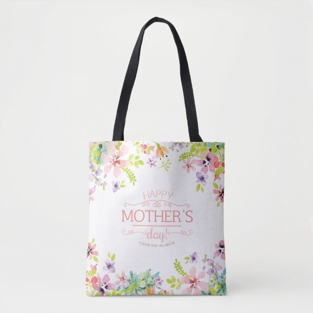 Bolsa Tote Sacola feliz floral elegante do dia das mães | (Frente)