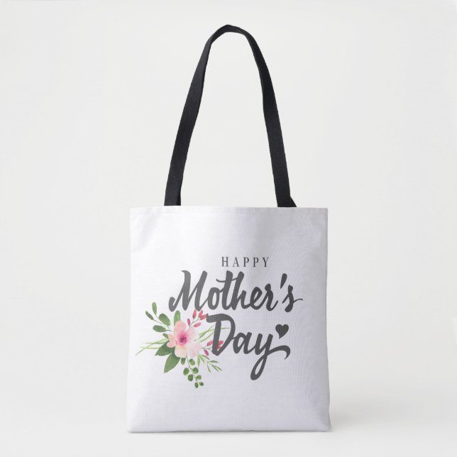 Bolsa Tote Sacola feliz floral elegante do dia das mães | (Frente)