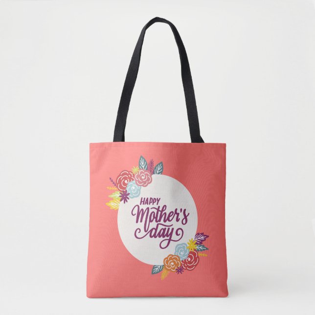 Bolsa Tote Sacola feliz floral elegante do dia das mães | (Frente)