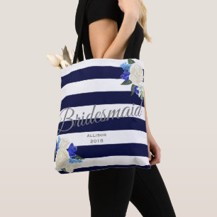 Bolsa Tote Sacola floral azul profunda da dama de honra