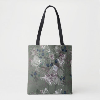 Bolsa Tote Sacola floral da borboleta do verde prudente